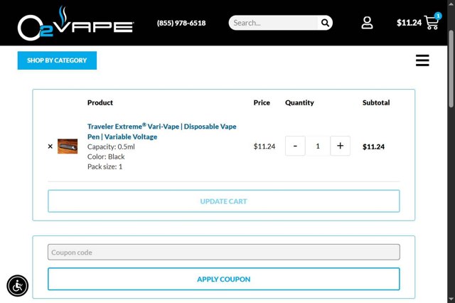 O2VAPE checkout page showing O2VAPE promo code box | Screenshot taken by SimplyCodes community member on Jul 15, 2025