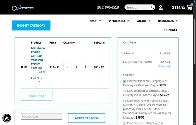 O2VAPE checkout page showing O2VAPE promo code box | Screenshot taken by SimplyCodes community member on Aug 6, 2025