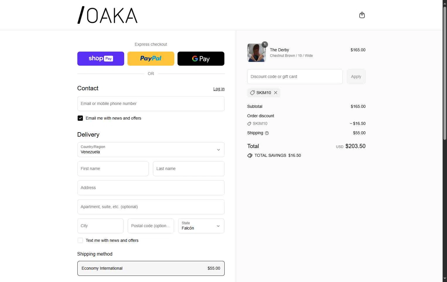 OAKA checkout page showing OAKA promo code box | Screenshot taken by SimplyCodes community member on Jul 20, 2025
