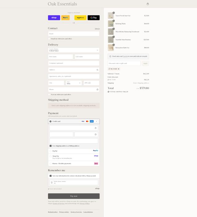 Oak Essentials checkout page showing Oak Essentials promo code box | Screenshot taken by SimplyCodes community member on Sep 13, 2025