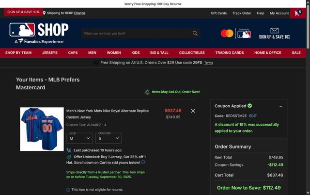 Oakland Athletics checkout page showing Oakland Athletics promo code box | Screenshot taken by SimplyCodes community member on Sep 2, 2025