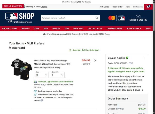 Oakland Athletics checkout page showing Oakland Athletics promo code box | Screenshot taken by SimplyCodes community member on Sep 5, 2025