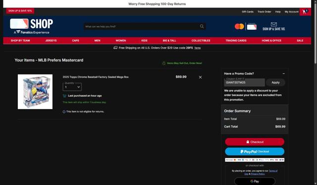 Oakland Athletics checkout page showing Oakland Athletics promo code box | Screenshot taken by SimplyCodes community member on Sep 11, 2025