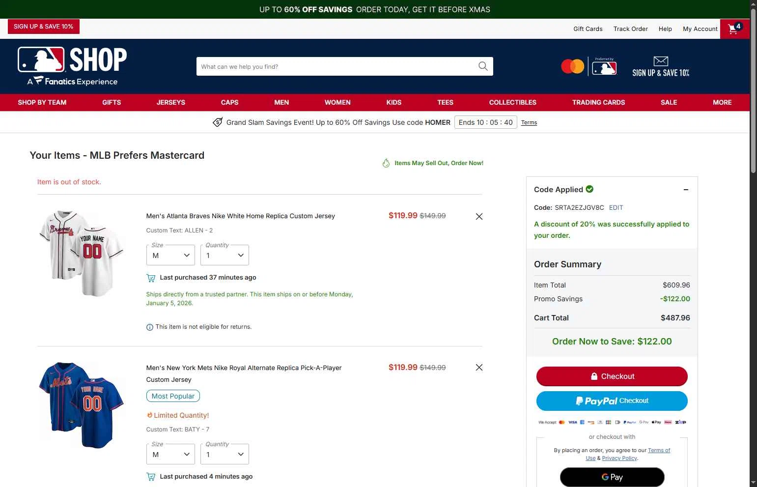 Oakland Athletics checkout page showing Oakland Athletics promo code box | Screenshot taken by SimplyCodes community member on Dec 14, 2025