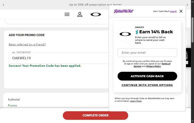 Oakley checkout page showing Oakley promo code box | Screenshot taken by SimplyCodes community member on Sep 19, 2025