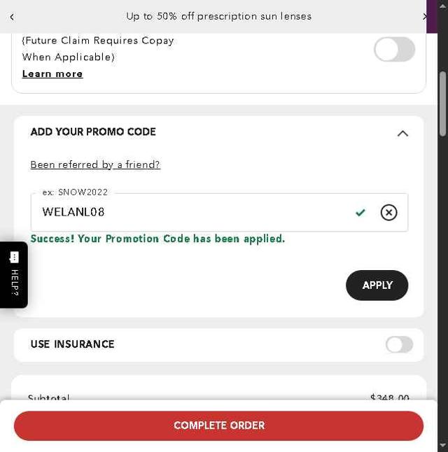 Oakley checkout page showing Oakley promo code box | Screenshot taken by SimplyCodes community member on Sep 6, 2025