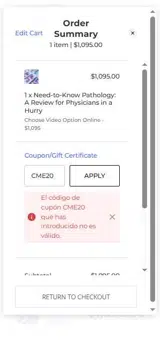 CME20 coupon verification screenshot