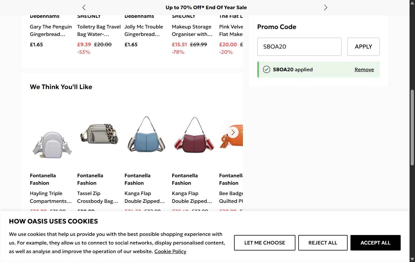 Oasis Clothing checkout page showing Oasis Clothing promo code box | Screenshot taken by SimplyCodes community member on Jan 2, 2026