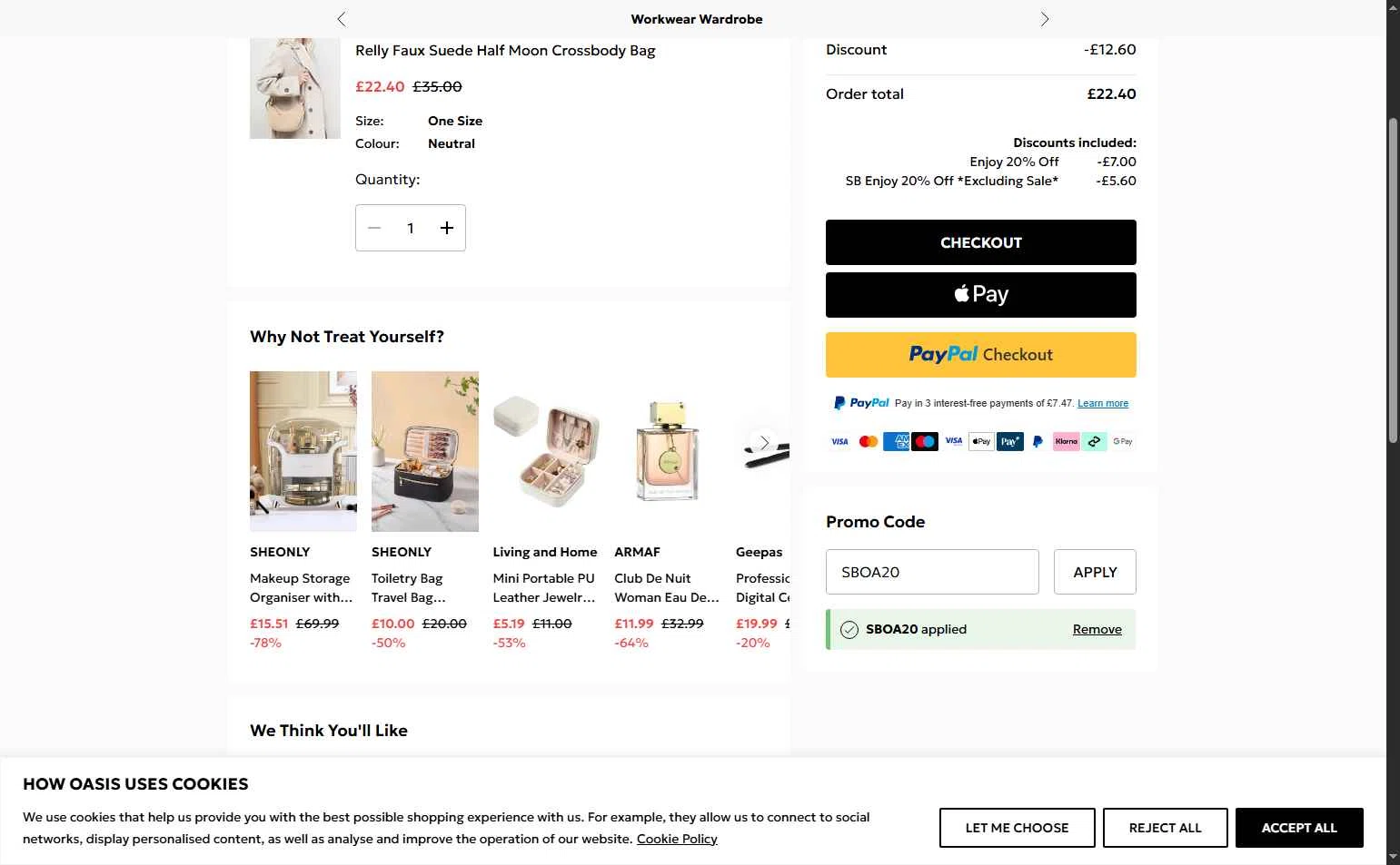 Oasis Clothing checkout page showing Oasis Clothing promo code box | Screenshot taken by SimplyCodes community member on Jan 13, 2026