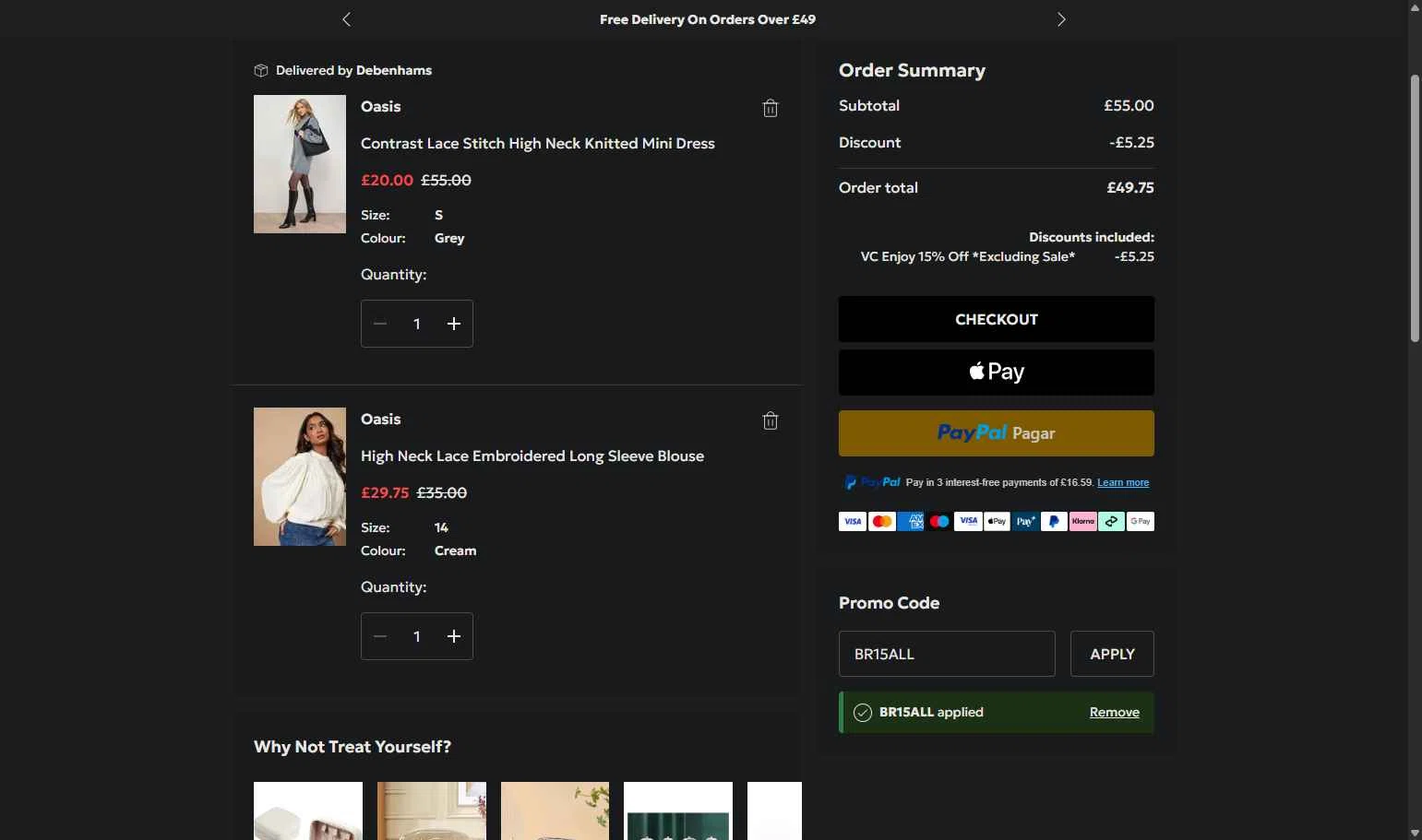 Oasis Clothing checkout page showing Oasis Clothing promo code box | Screenshot taken by SimplyCodes community member on Feb 1, 2026