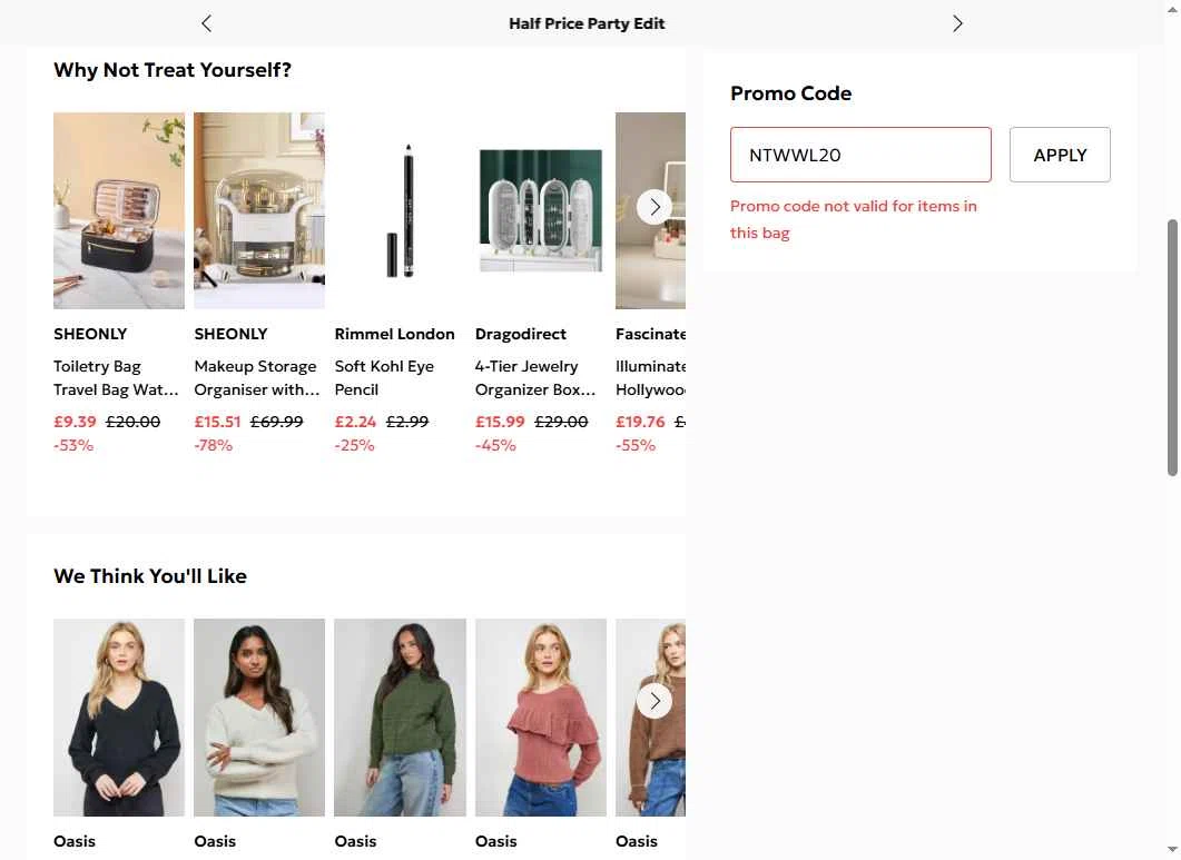 Oasis Clothing checkout page showing Oasis Clothing promo code box | Screenshot taken by SimplyCodes community member on Dec 19, 2025