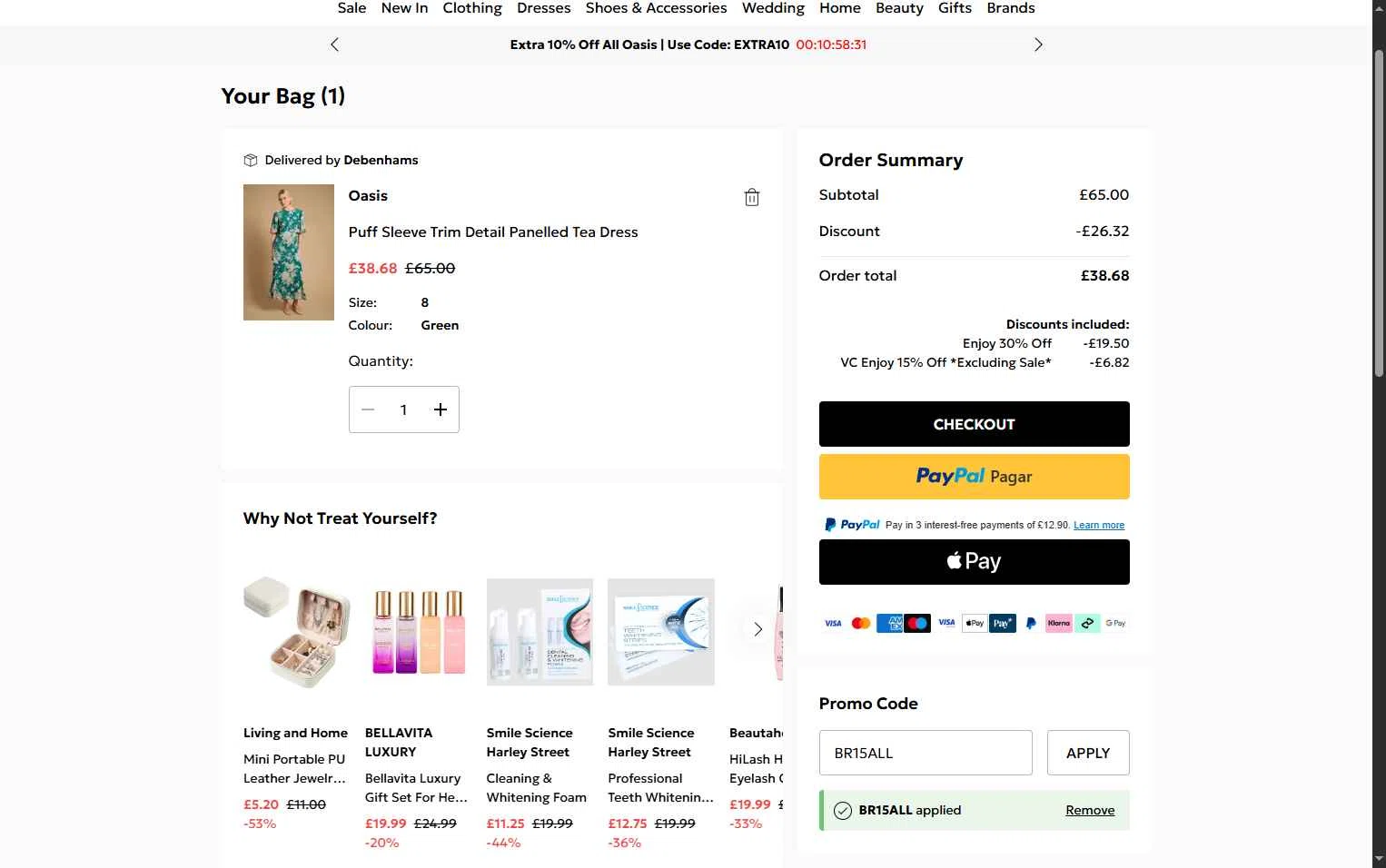 Oasis Clothing checkout page showing Oasis Clothing promo code box | Screenshot taken by SimplyCodes community member on Feb 23, 2026