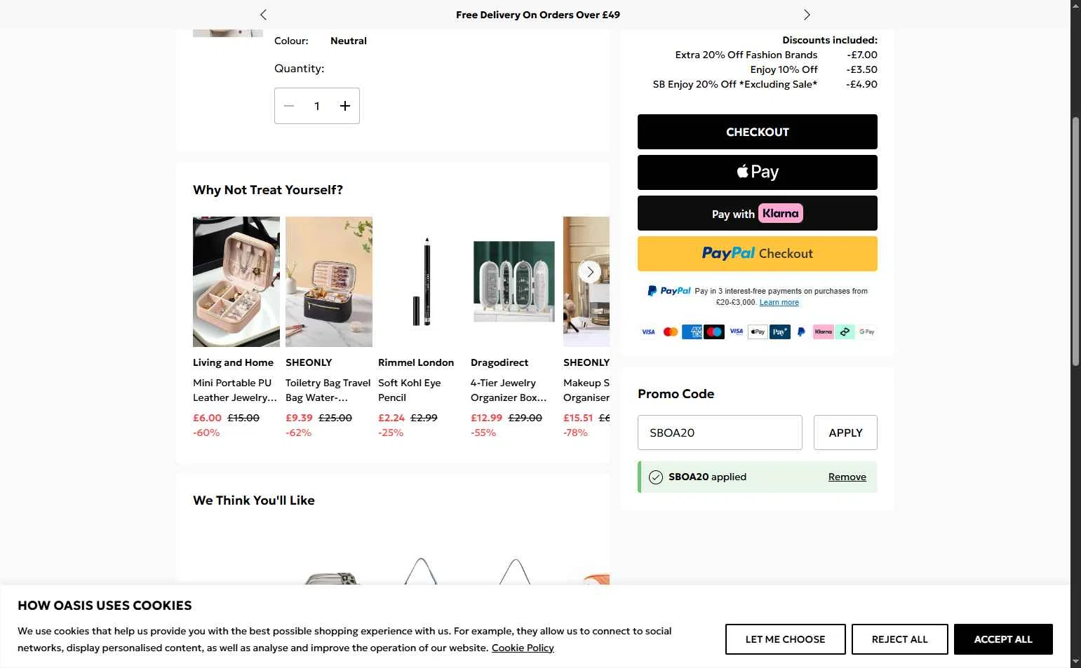 Oasis Clothing checkout page showing Oasis Clothing promo code box | Screenshot taken by SimplyCodes community member on Dec 11, 2025
