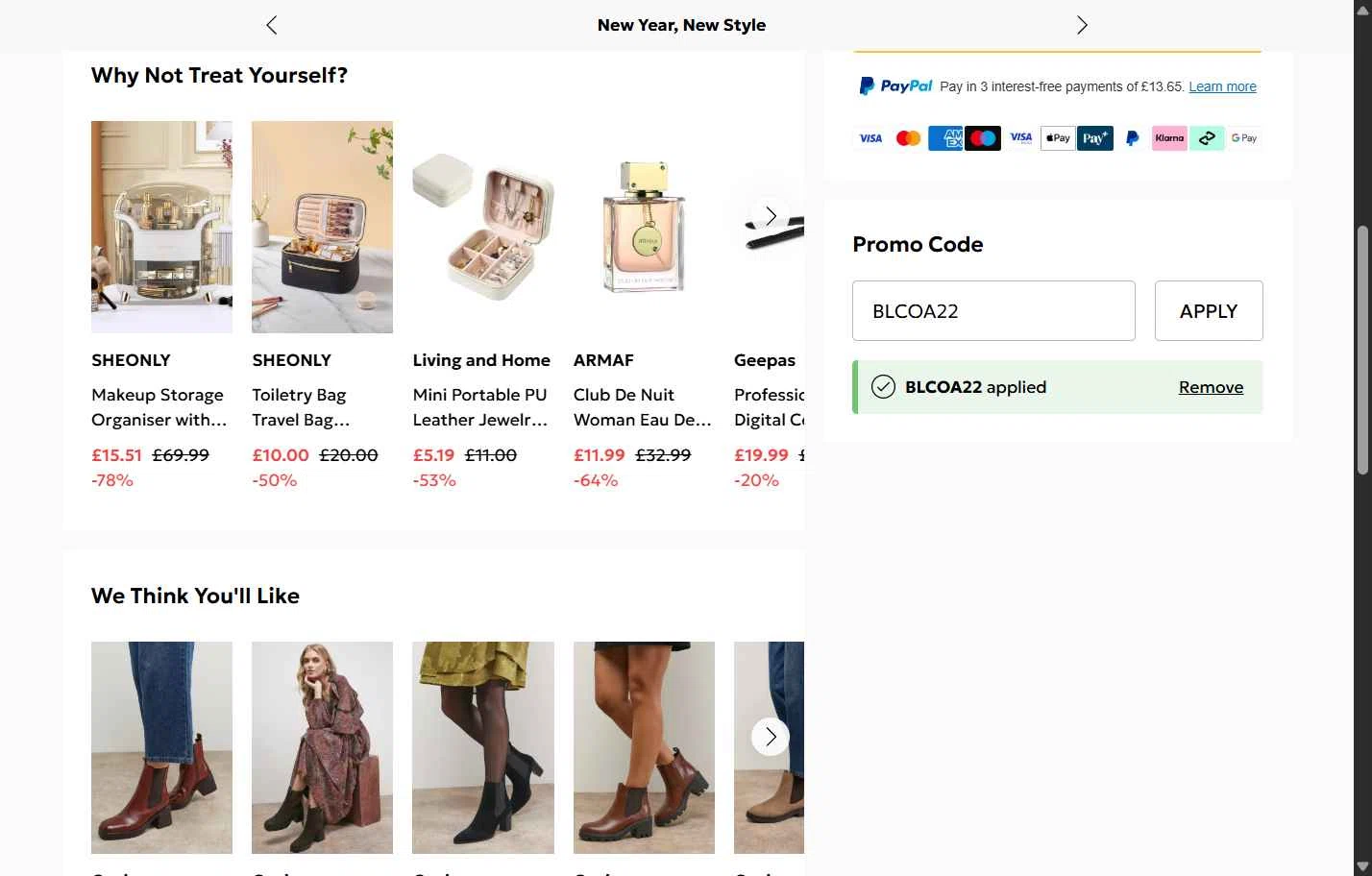 Oasis Clothing checkout page showing Oasis Clothing promo code box | Screenshot taken by SimplyCodes community member on Jan 14, 2026