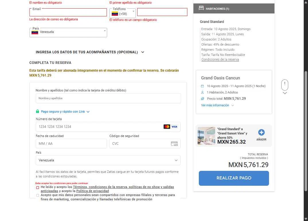 Oasis Hotels & Resorts checkout page showing Oasis Hotels & Resorts promo code box | Screenshot taken by SimplyCodes community member on Aug 11, 2025