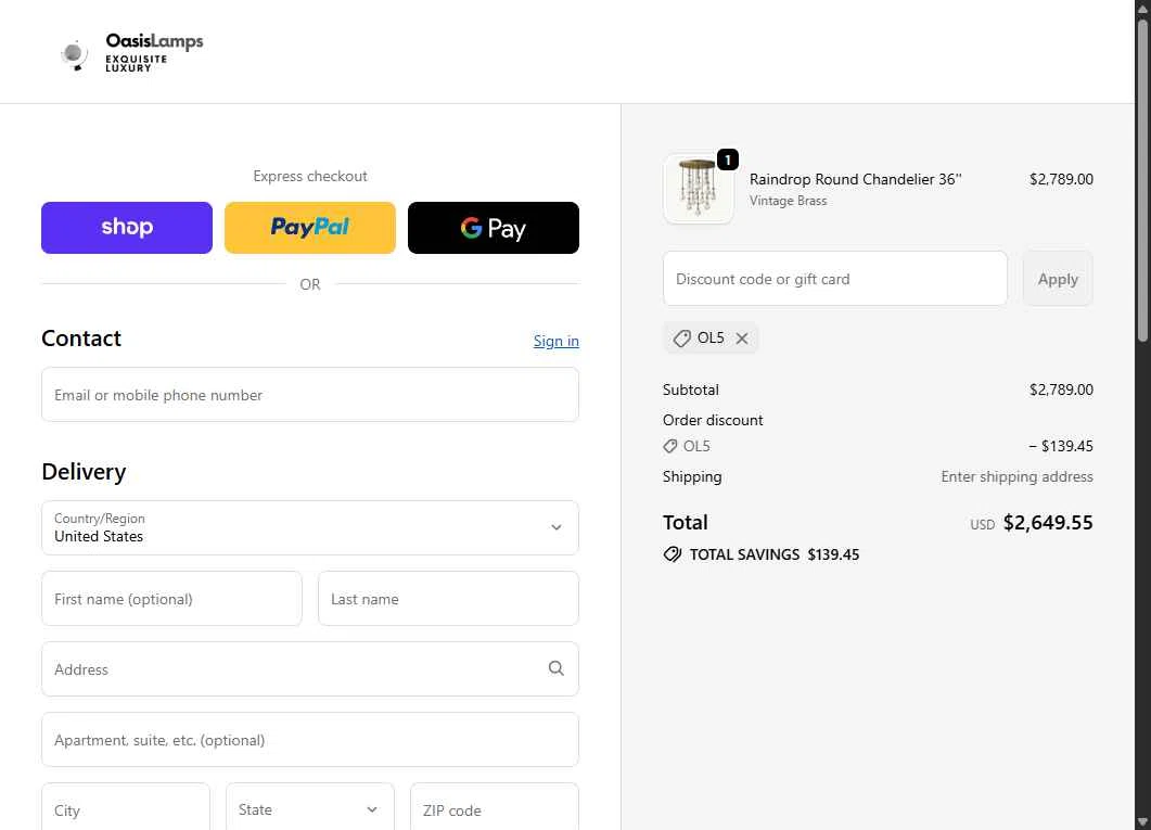 OasisLamps checkout page showing OasisLamps promo code box | Screenshot taken by SimplyCodes community member on Jan 19, 2026