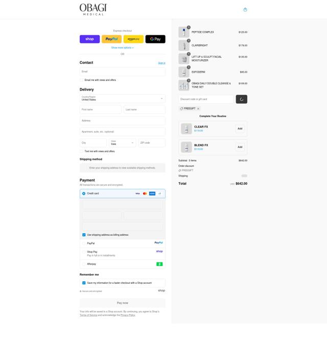 Obagi Medical checkout page showing Obagi Medical discount code box | Screenshot taken by SimplyCodes community member on Sep 13, 2025