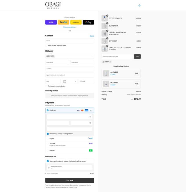 Obagi Medical checkout page showing Obagi Medical discount code box | Screenshot taken by SimplyCodes community member on Sep 13, 2025
