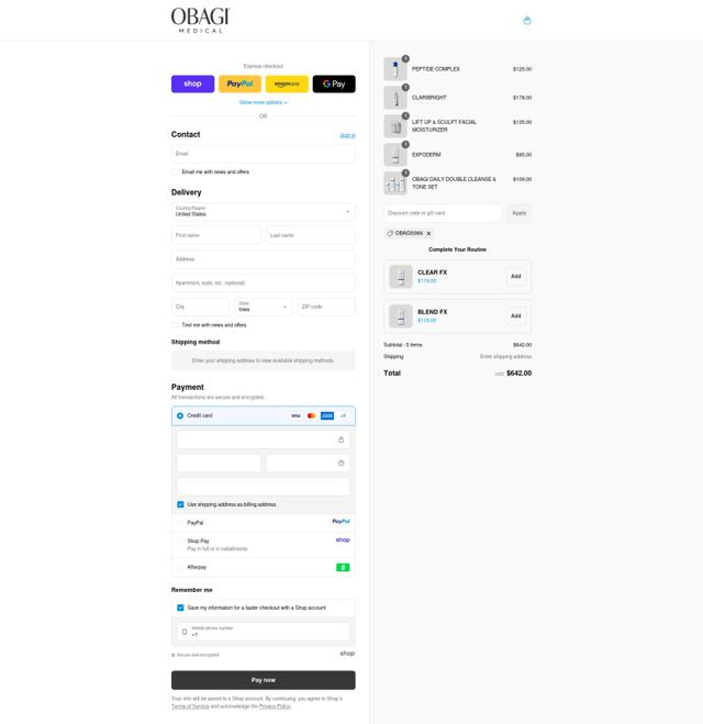 Obagi Medical checkout page showing Obagi Medical discount code box | Screenshot taken by SimplyCodes community member on Sep 13, 2025