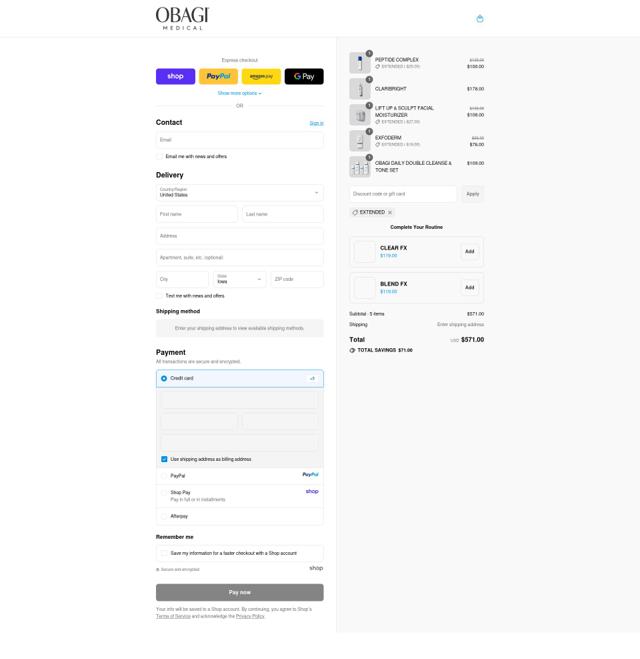 Obagi Medical checkout page showing Obagi Medical discount code box | Screenshot taken by SimplyCodes community member on Sep 13, 2025