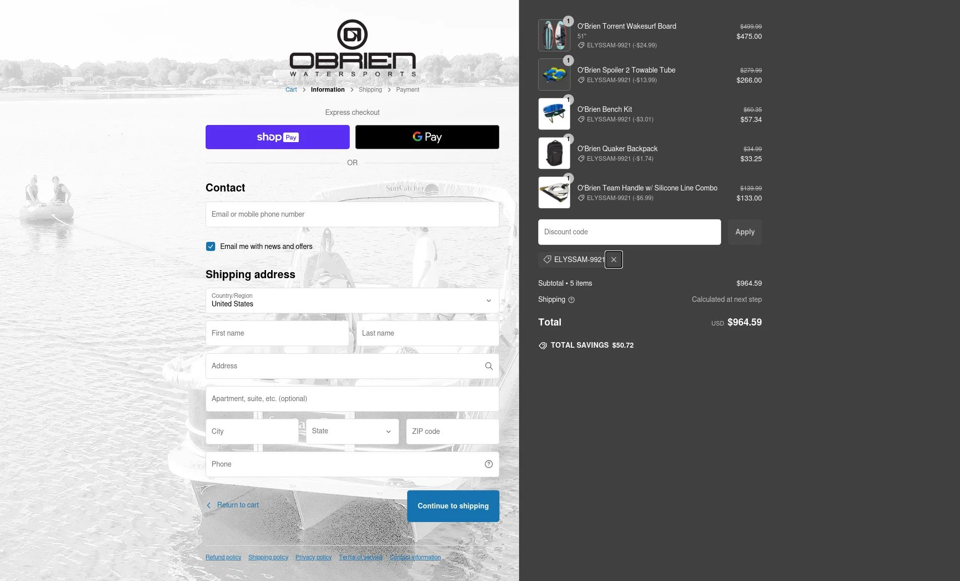 O'brien checkout page showing O'brien promo code box | Screenshot taken by SimplyCodes community member on Jan 19, 2025