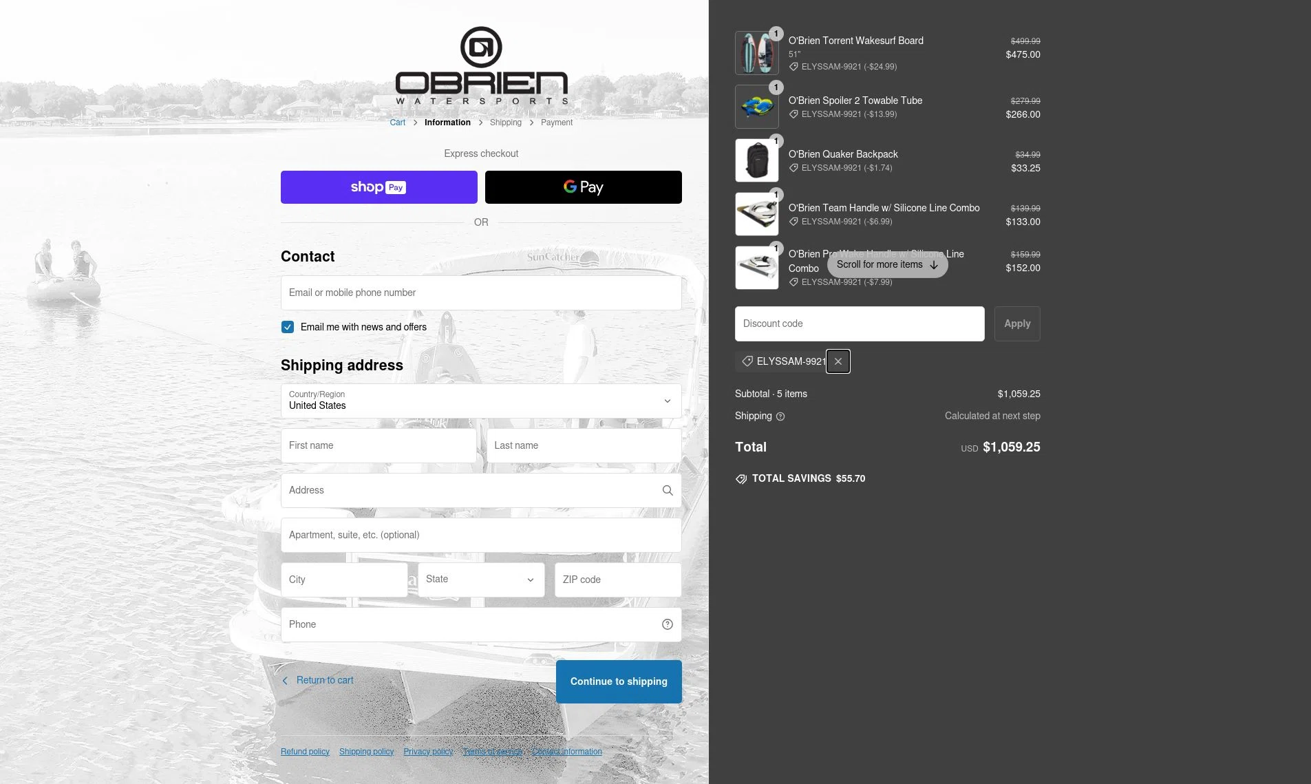 O'brien checkout page showing O'brien promo code box | Screenshot taken by SimplyCodes community member on Feb 14, 2025