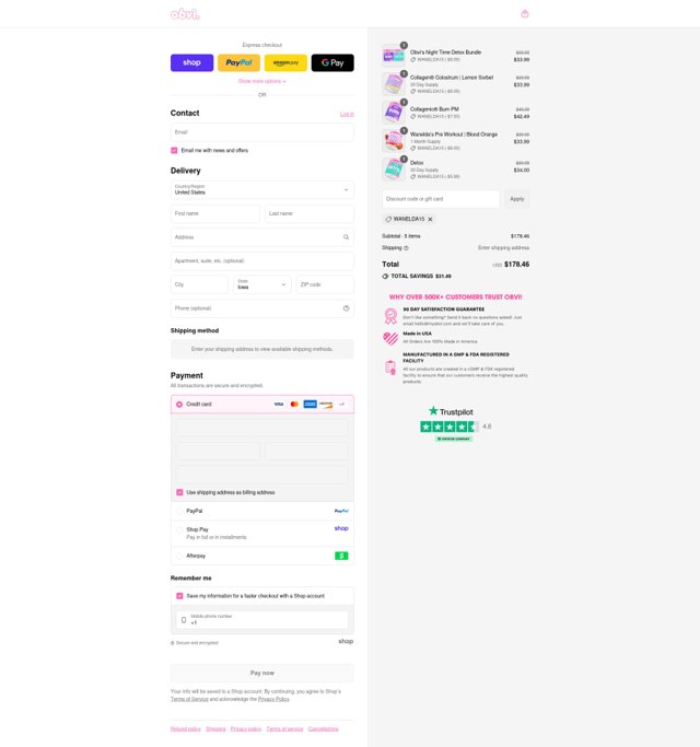 Obvi checkout page showing Obvi discount code box | Screenshot taken by SimplyCodes community member on Sep 4, 2025