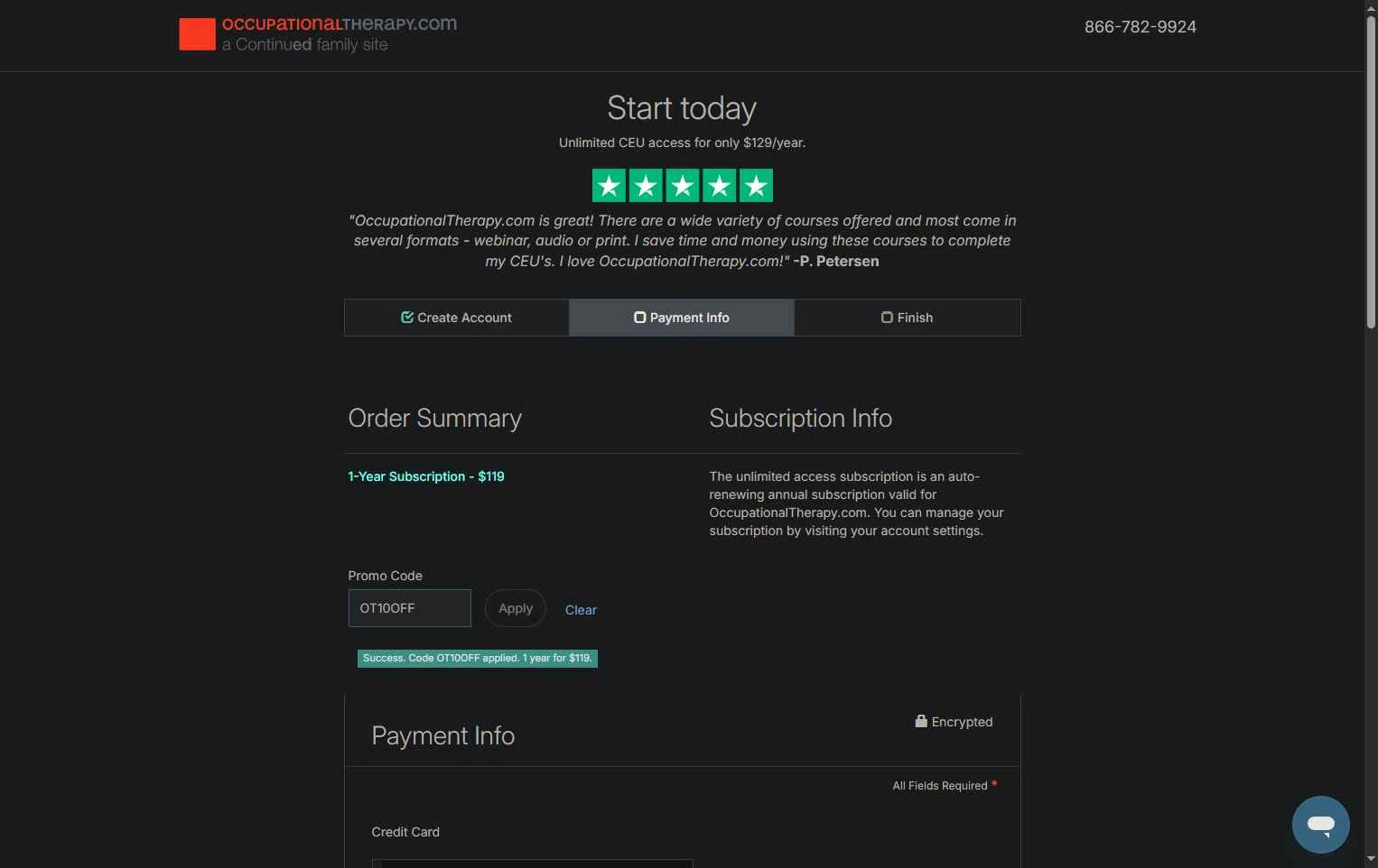 OccupationalTherapy.com checkout page showing OccupationalTherapy.com promo code box | Screenshot taken by SimplyCodes community member on Nov 18, 2025