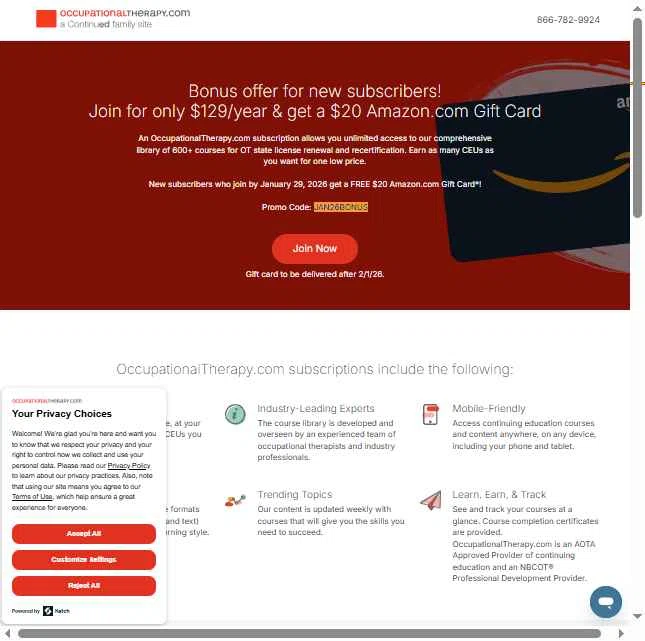 OccupationalTherapy.com checkout page showing OccupationalTherapy.com promo code box | Screenshot taken by SimplyCodes community member on Jan 21, 2026