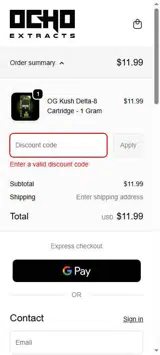 Ocho Extracts coupon verification screenshot