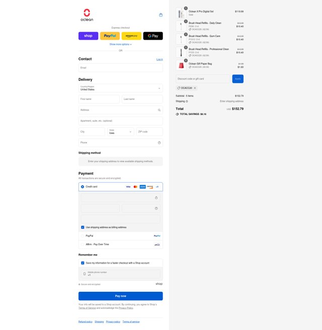 Oclean checkout page showing Oclean promo code box | Screenshot taken by SimplyCodes community member on Sep 4, 2025