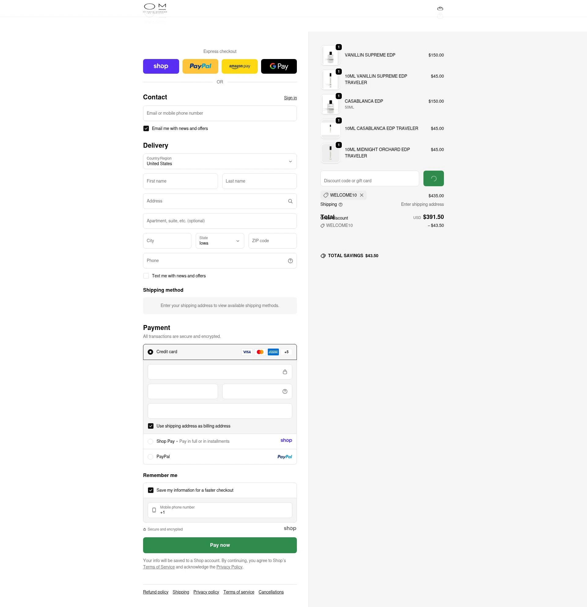 Octavia Morgan checkout page showing Octavia Morgan promo code box | Screenshot taken by SimplyCodes community member on Jan 5, 2026
