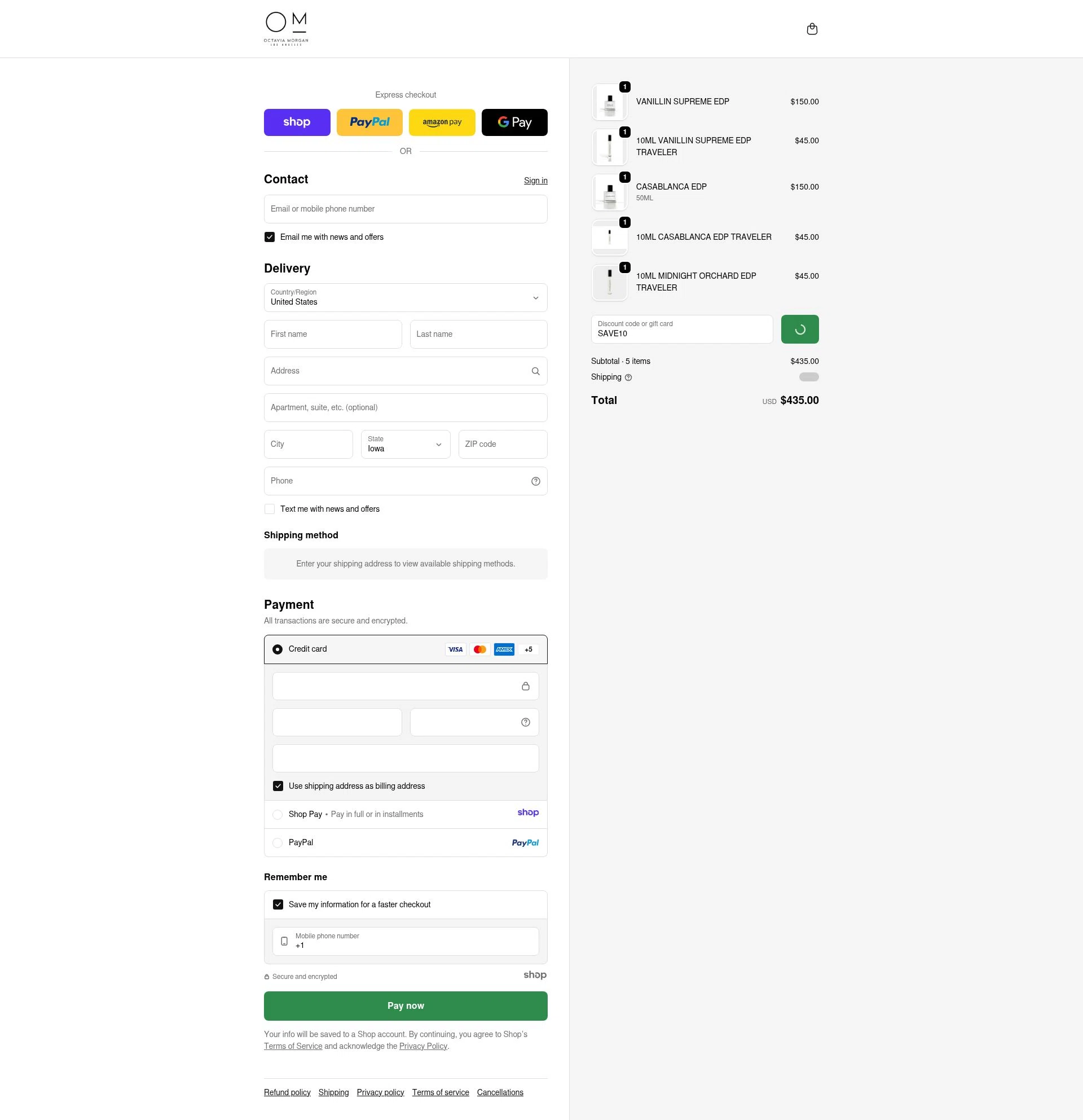 Octavia Morgan checkout page showing Octavia Morgan promo code box | Screenshot taken by SimplyCodes community member on Jan 5, 2026