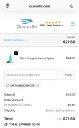 OcuraLife coupon verification screenshot