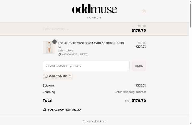 Odd Muse checkout page showing Odd Muse discount code box | Screenshot taken by SimplyCodes community member on Apr 25, 2025