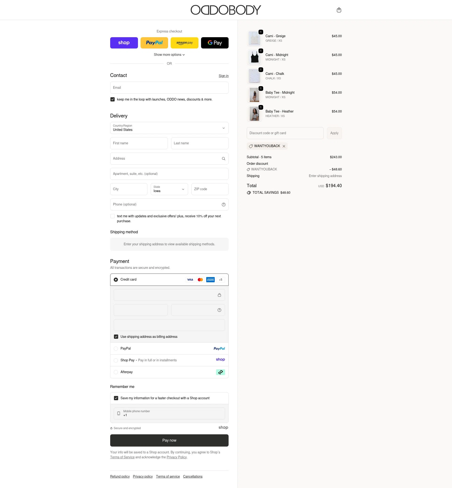 OddoBody checkout page showing OddoBody discount code box | Screenshot taken by SimplyCodes community member on Nov 21, 2025