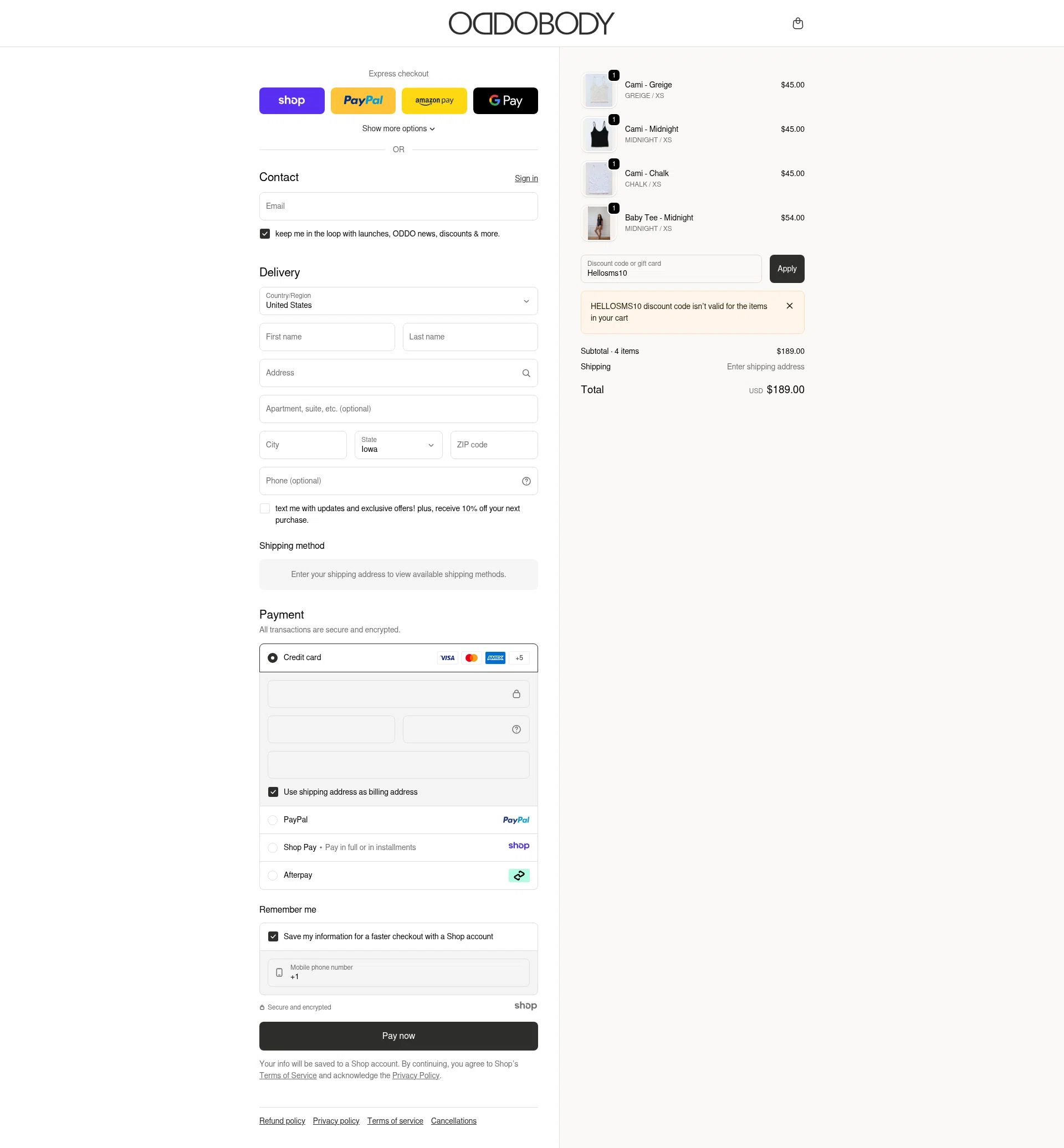 OddoBody checkout page showing OddoBody discount code box | Screenshot taken by SimplyCodes community member on Nov 16, 2025