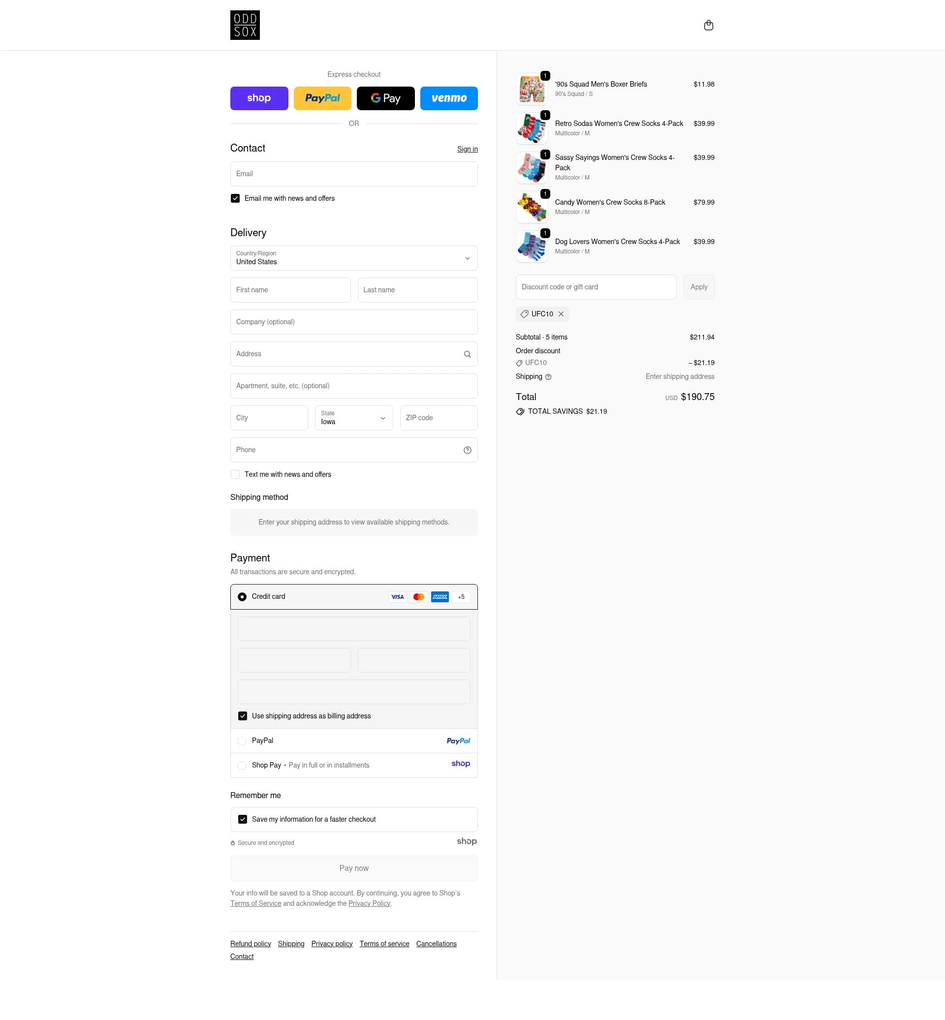 Odd Sox checkout page showing Odd Sox promo code box | Screenshot taken by SimplyCodes community member on Dec 13, 2025