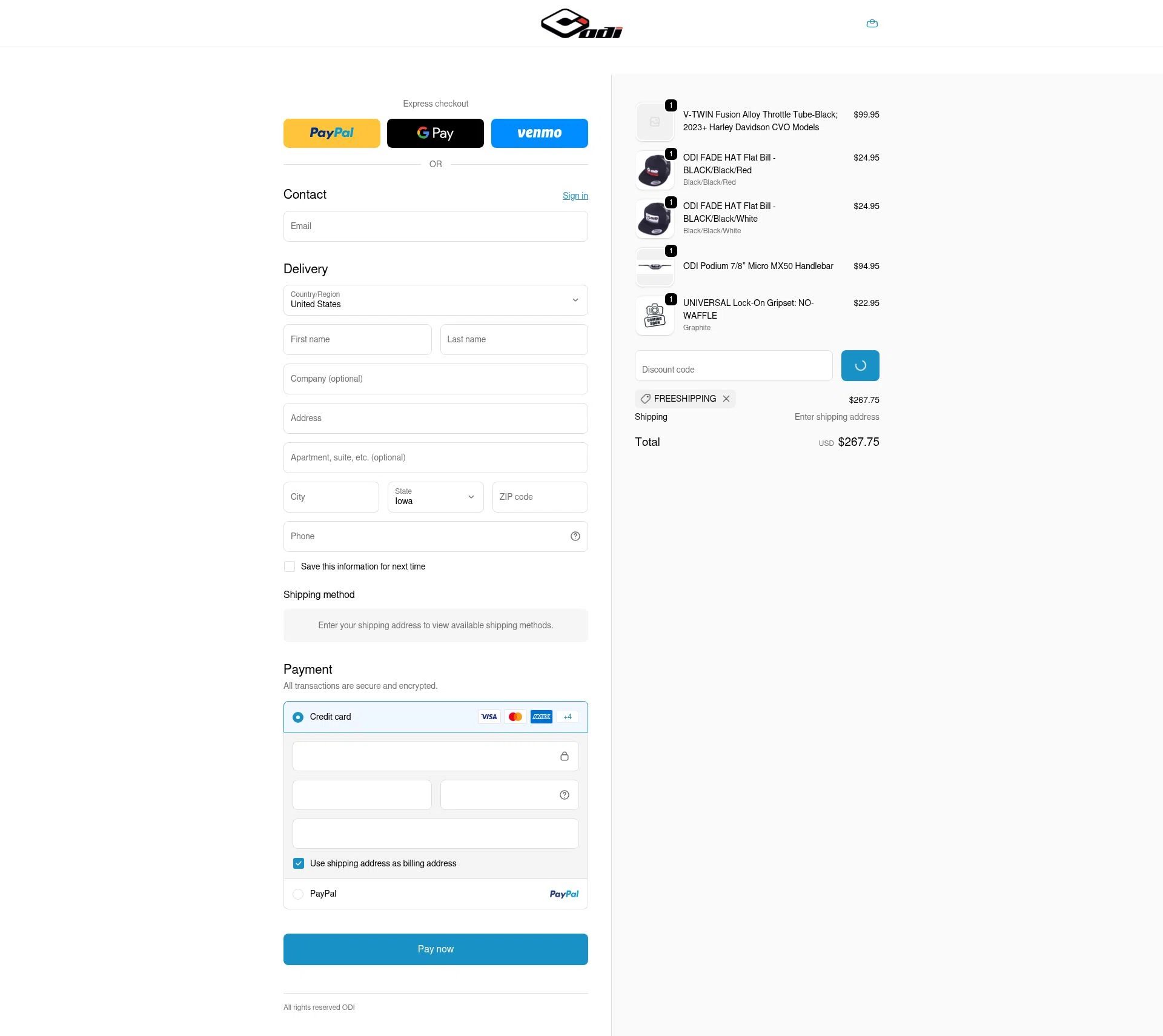 Odi Grips checkout page showing Odi Grips discount code box | Screenshot taken by SimplyCodes community member on Feb 18, 2026