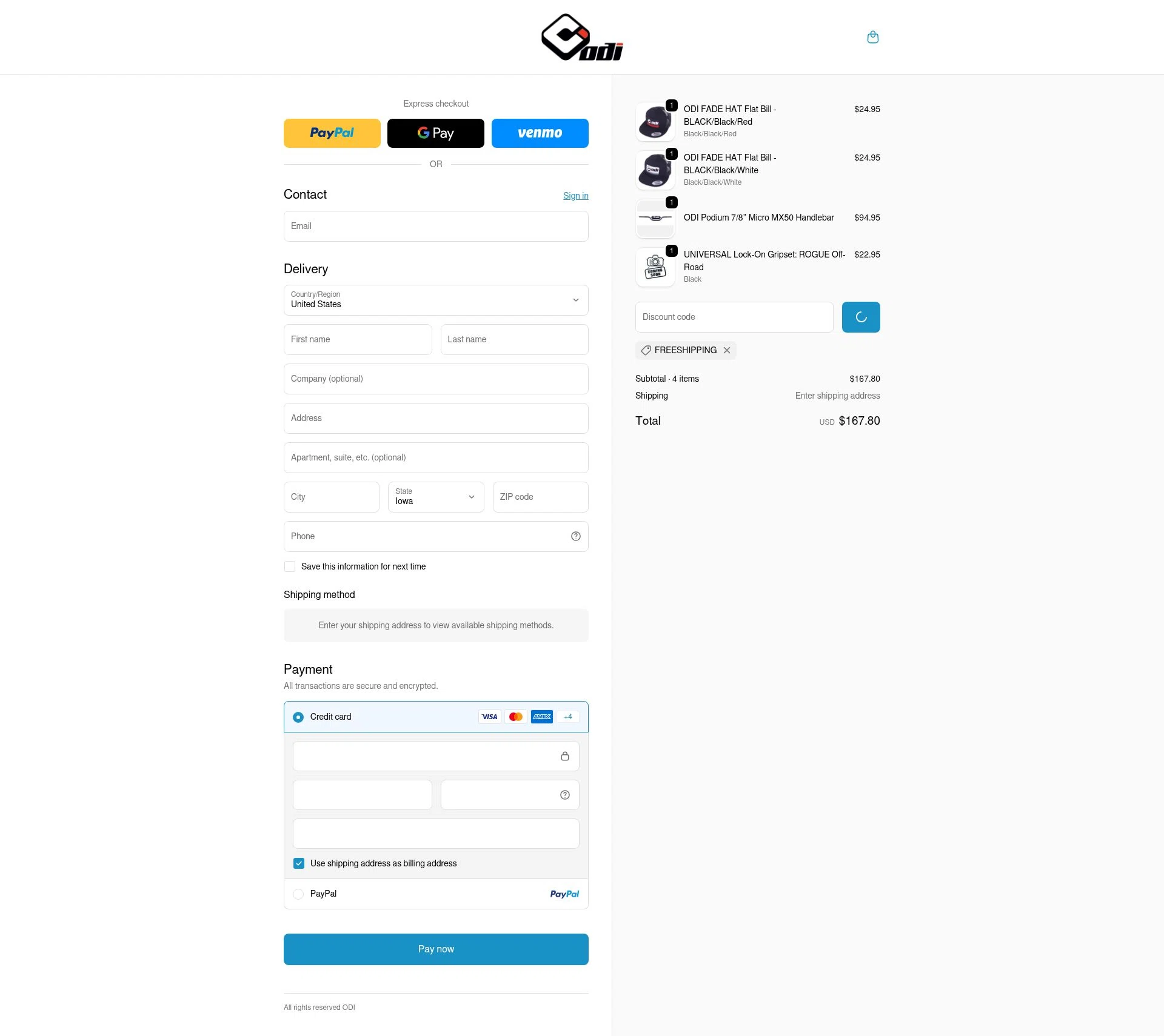 Odi Grips checkout page showing Odi Grips discount code box | Screenshot taken by SimplyCodes community member on Feb 9, 2026