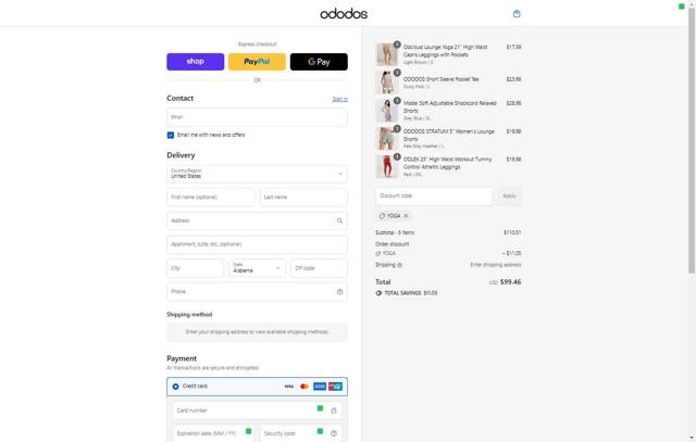 ODODOS checkout page showing ODODOS discount code box | Screenshot taken by SimplyCodes community member on Sep 11, 2025