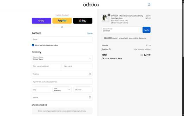 ODODOS checkout page showing ODODOS discount code box | Screenshot taken by SimplyCodes community member on Sep 12, 2025