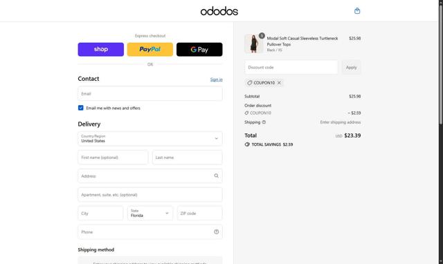 ODODOS checkout page showing ODODOS discount code box | Screenshot taken by SimplyCodes community member on Sep 11, 2025