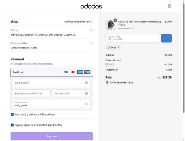 ODODOS checkout page showing ODODOS discount code box | Screenshot taken by SimplyCodes community member on Sep 10, 2025