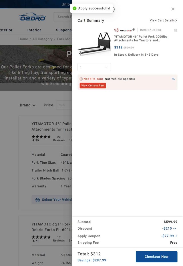 OEDRO checkout page showing OEDRO coupon code box | Screenshot taken by SimplyCodes community member on Aug 22, 2025