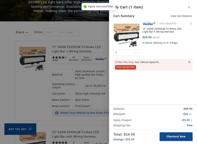 OEDRO checkout page showing OEDRO coupon code box | Screenshot taken by SimplyCodes community member on Aug 13, 2025
