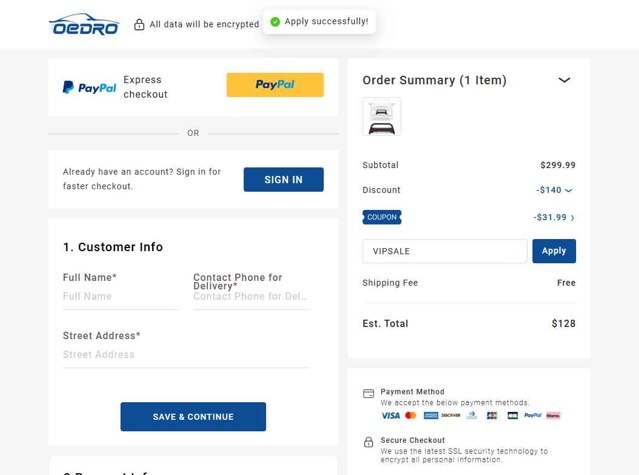 OEDRO checkout page showing OEDRO coupon code box | Screenshot taken by SimplyCodes community member on Aug 13, 2025