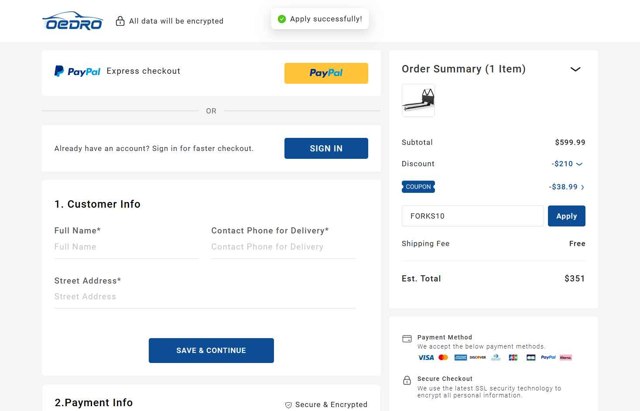 OEDRO checkout page showing OEDRO coupon code box | Screenshot taken by SimplyCodes community member on Sep 1, 2025