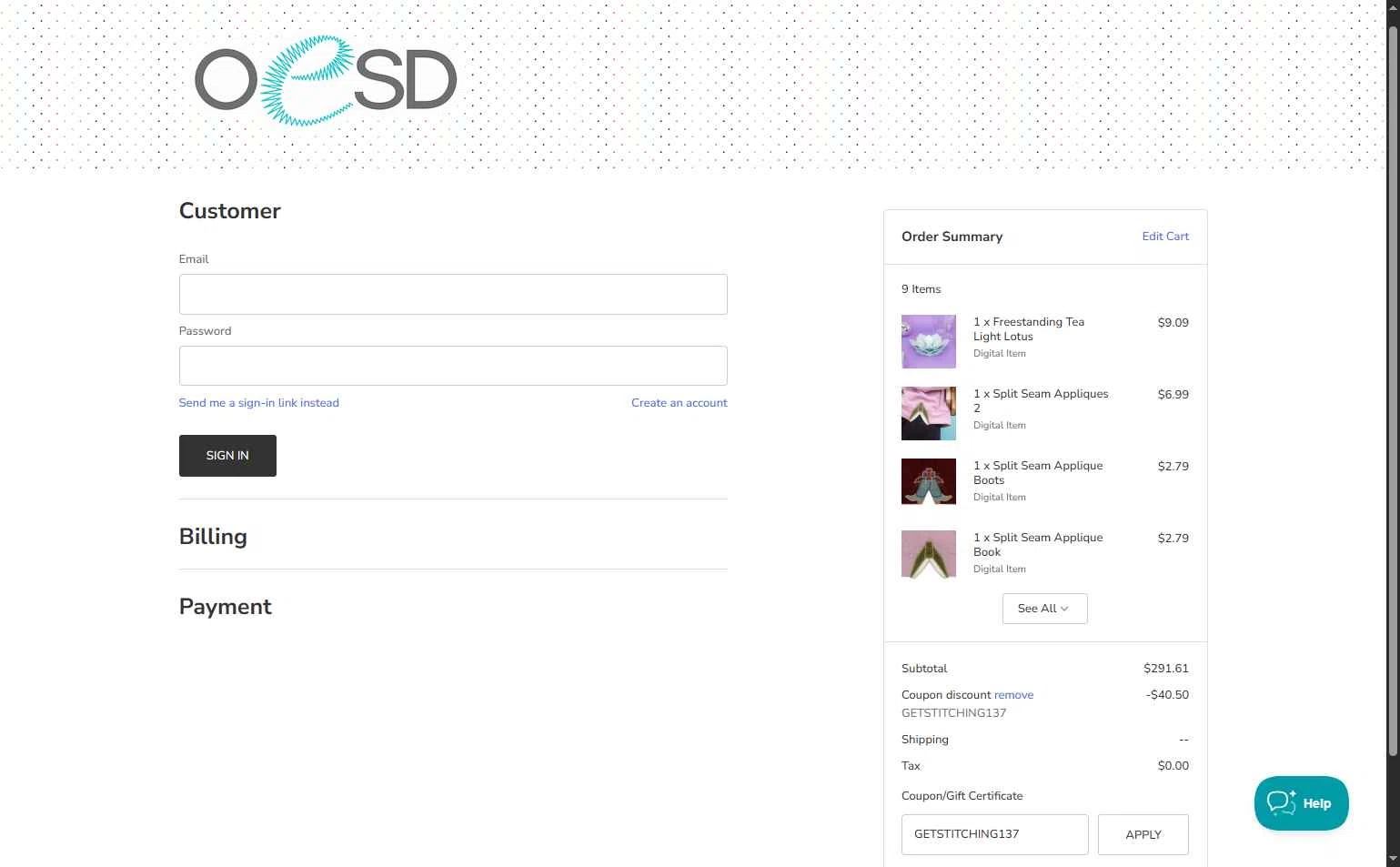 OESD checkout page showing OESD coupon code box | Screenshot taken by SimplyCodes community member on Jan 14, 2026