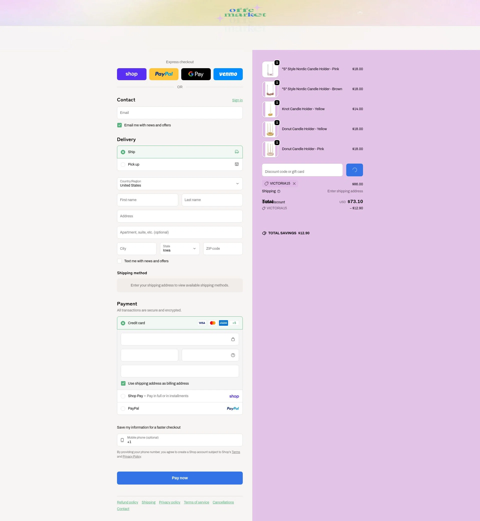 offe market checkout page showing offe market discount code box | Screenshot taken by SimplyCodes community member on Feb 18, 2026